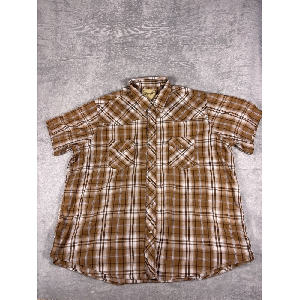 Wrangler western Shirt 2XL modern Brown Plaid Short Sleeve Mens sleeves